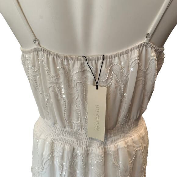 MM Couture by Miss Me Beaded Sequins Chiffon White Dress Size Small - Picture 7 of 10